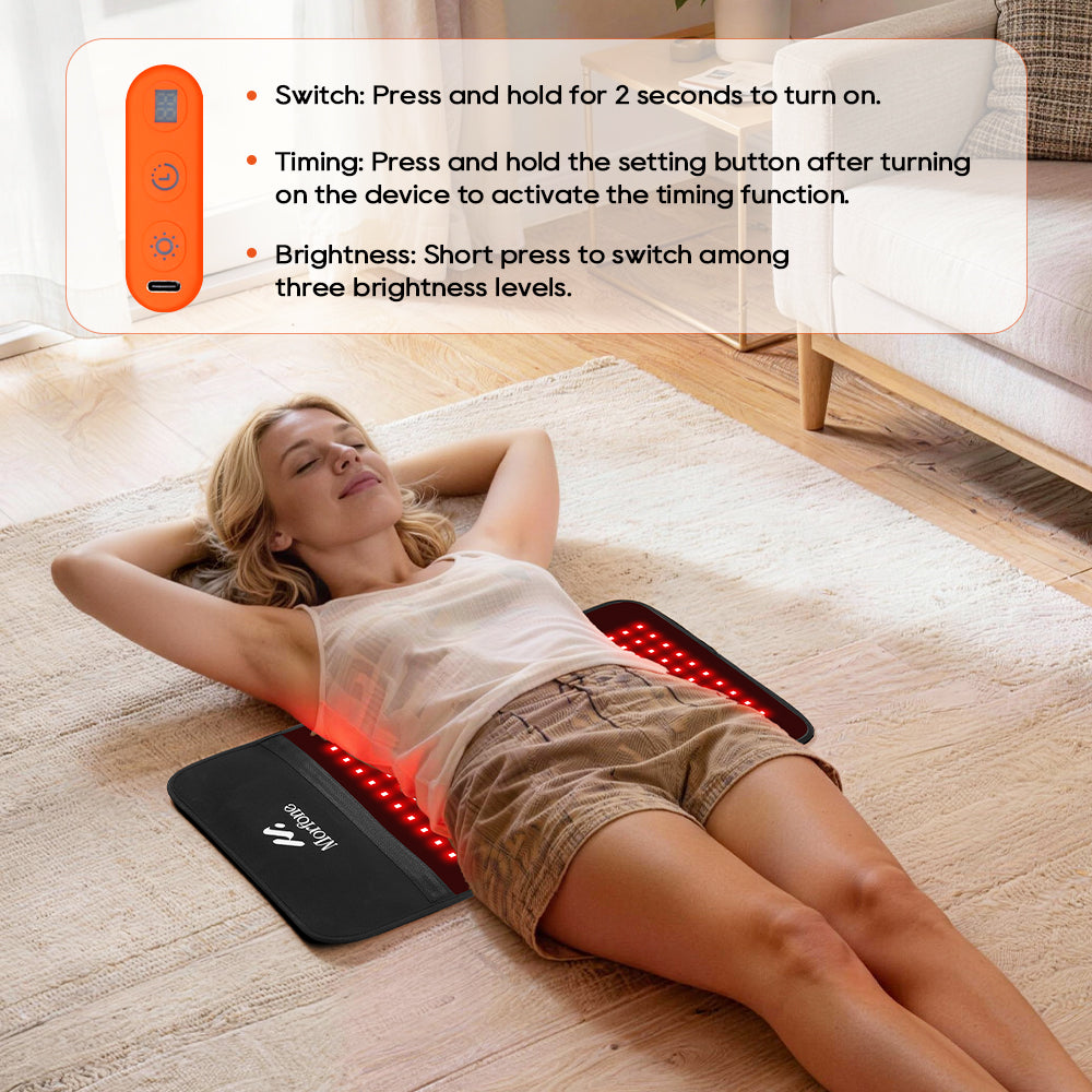Morfone 12“ x 24” Red Light Therapy Mat with 200 LEDs, Back, Waist, and Joint Muscle Therapy Device, Black, 1 piece