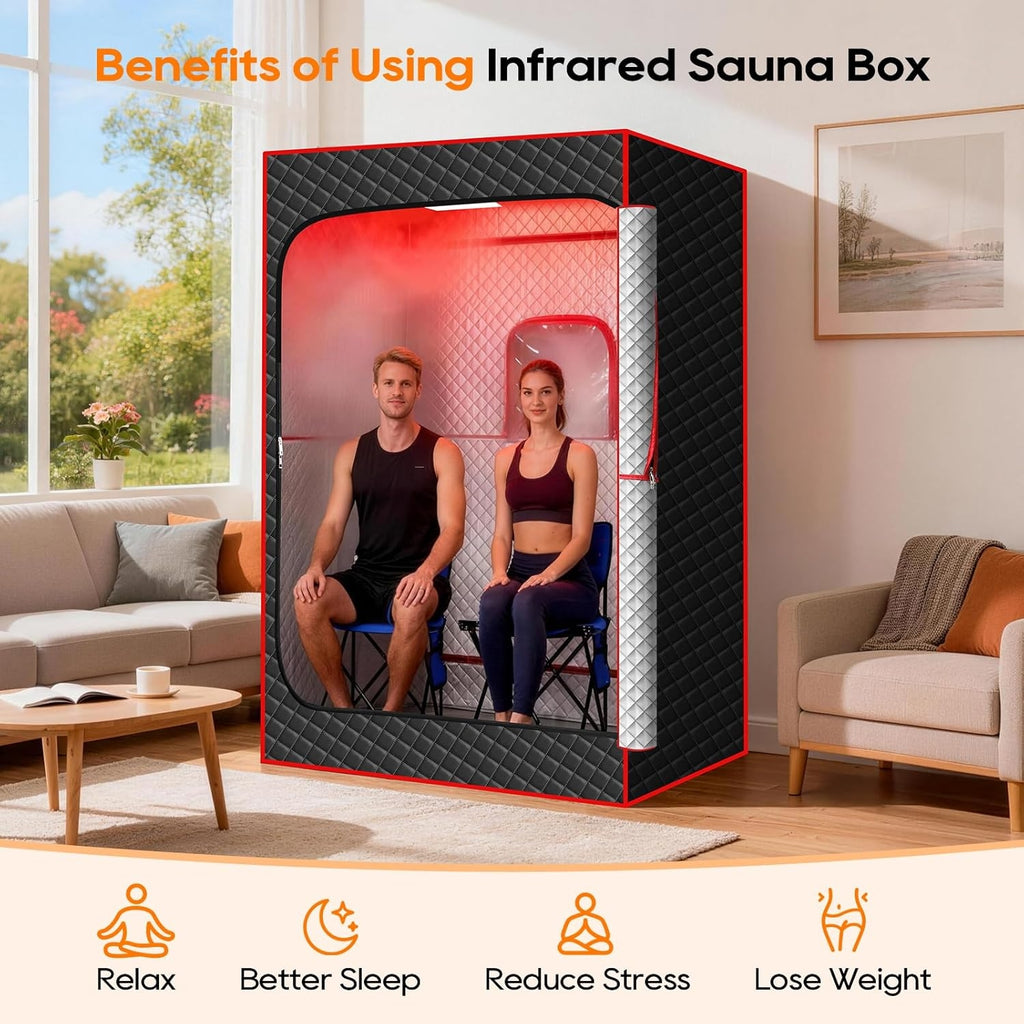 Morfone Portable Infrared Sauna for Two, Featuring Full-Body Steam Chamber and 9-Level Heating Foldable Chair Mobile Red Light Therapy Device