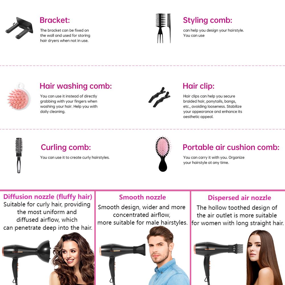 Morfone Multi-Function Hair Dryer Set with Comb and Diffuser Attachments Perfect for Home Travel and Business Trips