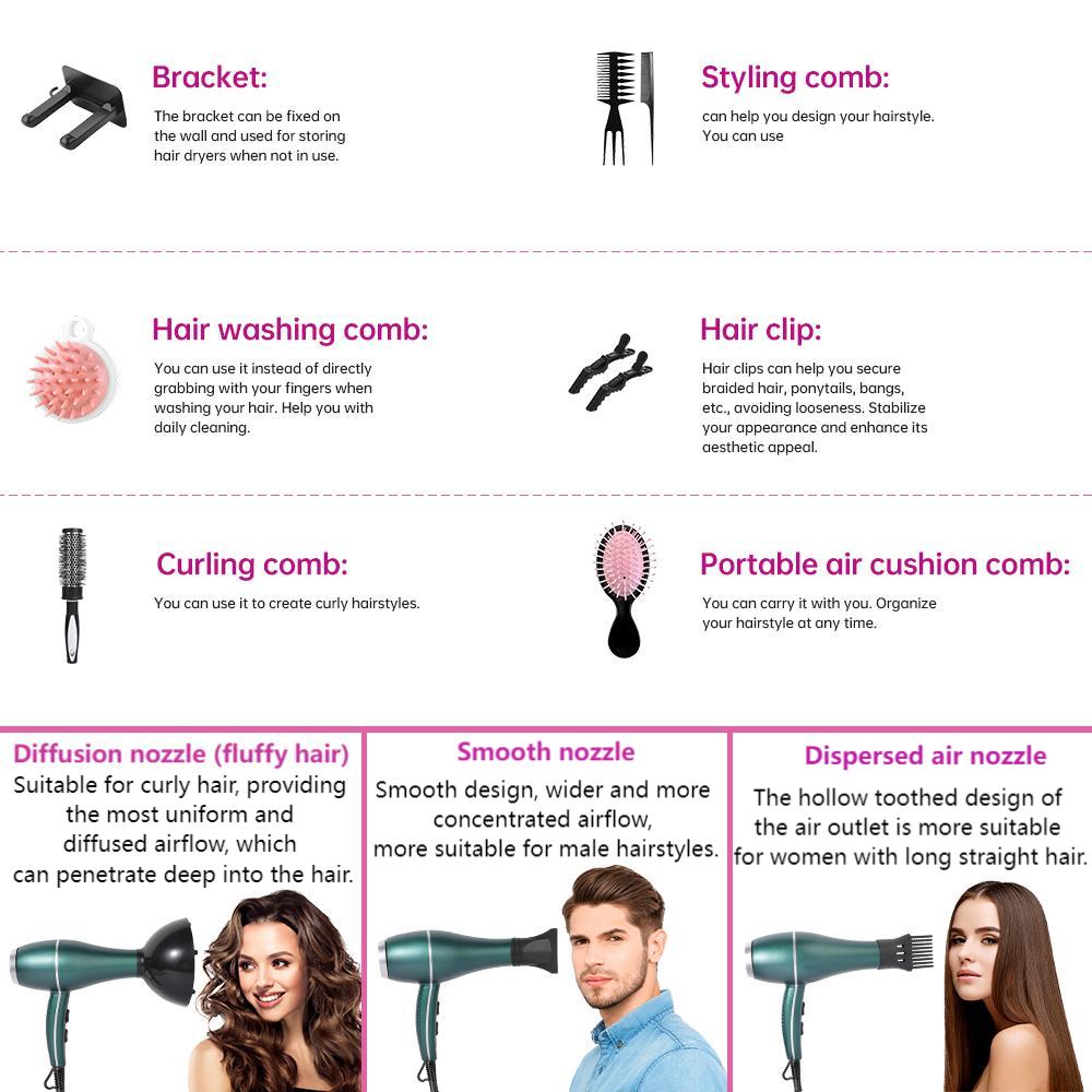 Morfone 12pcs-in-1 Hair Drying Set - Hair Dryer. Quickly dries hair - Compact and portable, suitable for the whole family - Gift set