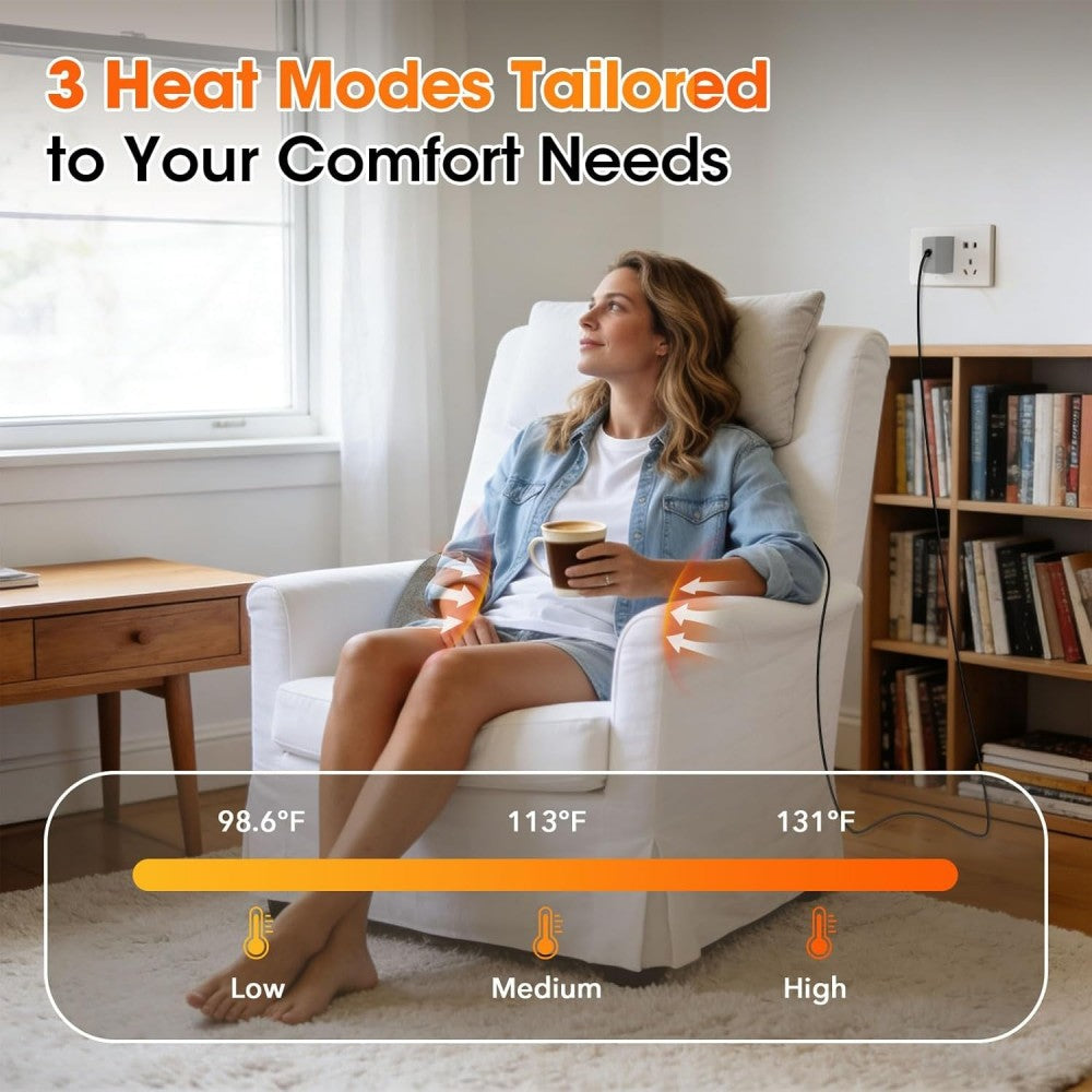 Morfone 3-in-1 Electric Back Heating Massage Lumbar Support Pillow for Car, Home, and Office Use