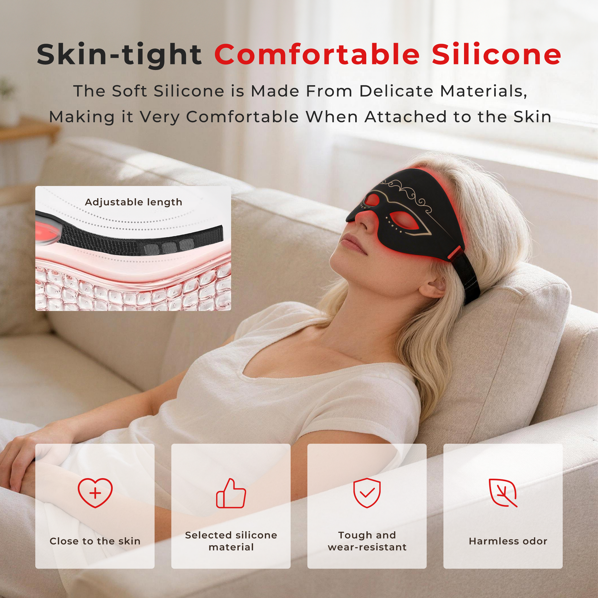 Morfone Reduces wrinkles around the eyes and relieves fatigue. Red light eye care mask with 3 modes, black, 1 piece