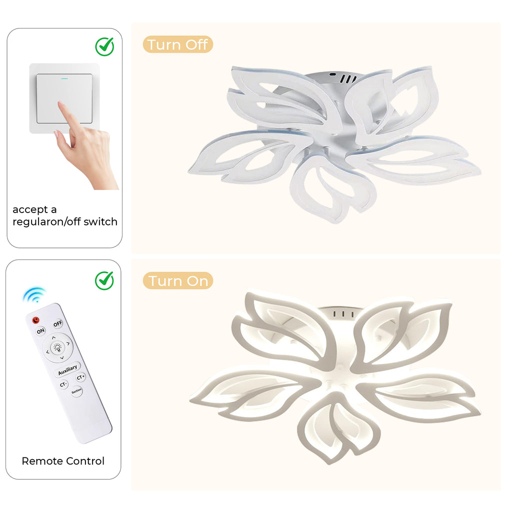 Anoak Ceiling Light,Dimmable Modern LED Ceiling Light with Remote, 23.6" 5-Petal Flower Light Fixtures for Living Room, Dining Room, Bedroom, Kitchen