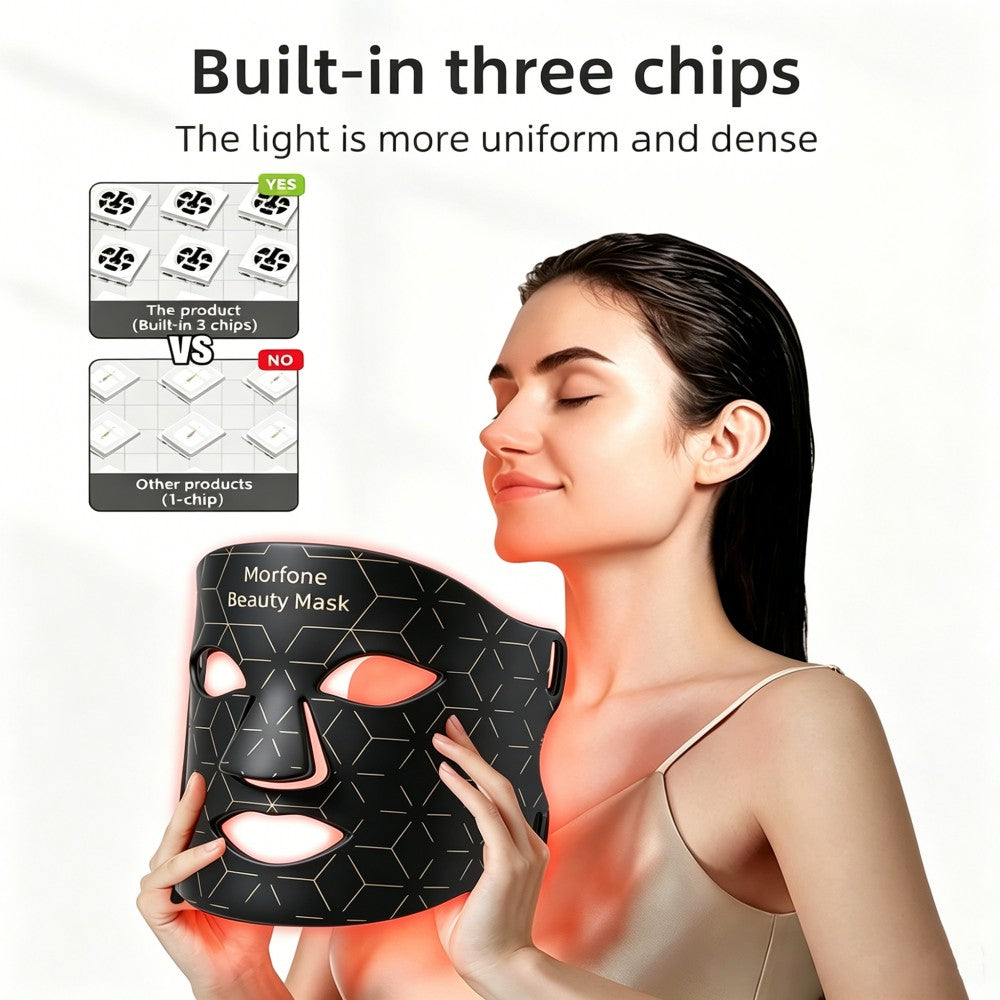 Morfone 7 Color Face and Neck Silicone Red Light Therapy Mask Wireless Hands-Free Anti-Aging Beauty Device