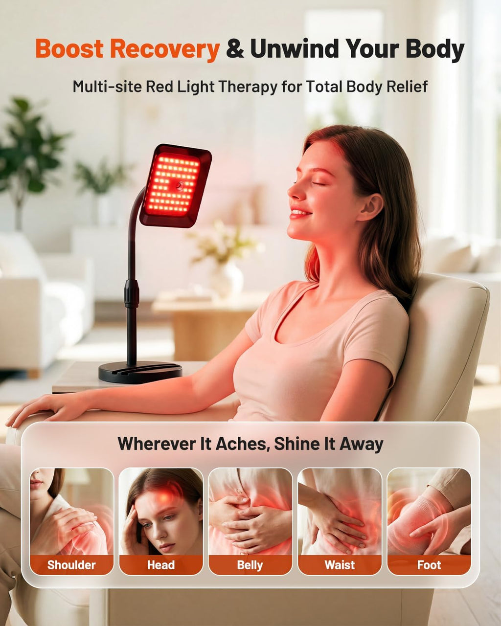 Morfone Red Light Lamp, Tri-Wavelength Red Light Panel with 660nm 850nm 940nm, Near Infrared Light Device with 270° Adjustable Stand for Home Office Travel Use