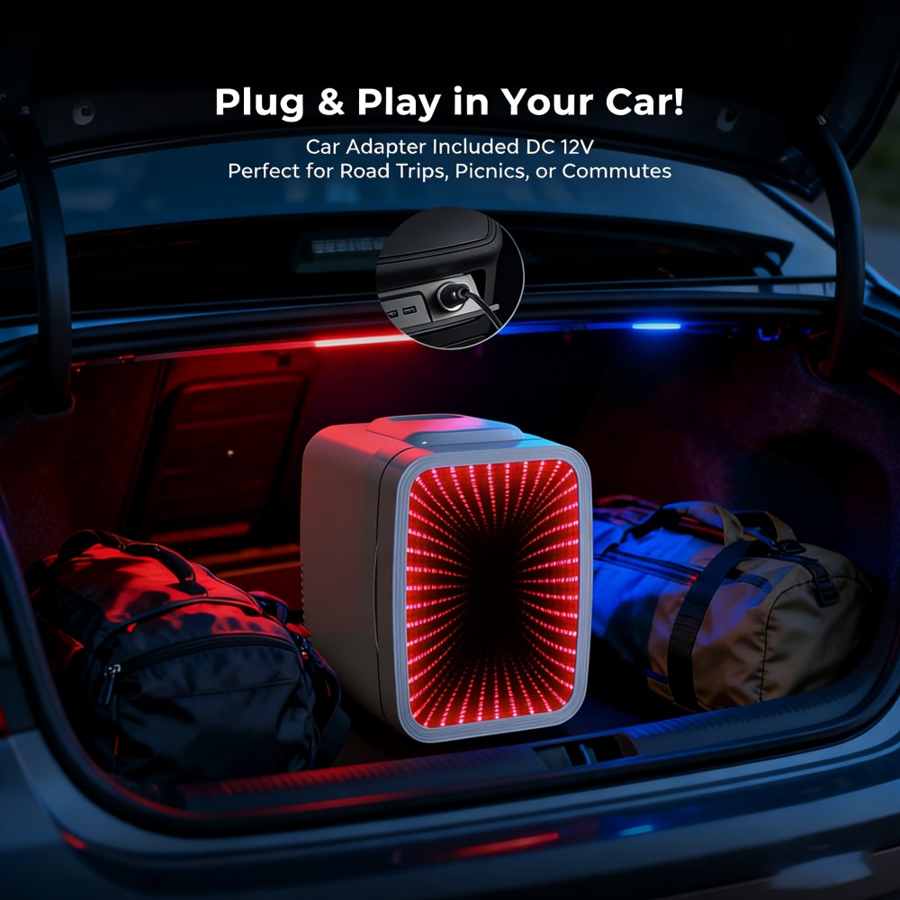 BEICHEN 4L Mini Fridge Adjustable LED Lighting AC/DC Portable Dual Temperature Bedroom Office Game Room Car Use