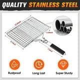 Aisutha Grill Basket, BBQ Grilling Basket for Outdoor Grill, Stainless Steel Large Folding Grilling baskets for Fish Vegetables,Chicken [Storage bag, Brush, Glove included], Perfect Gift for Man & Dad