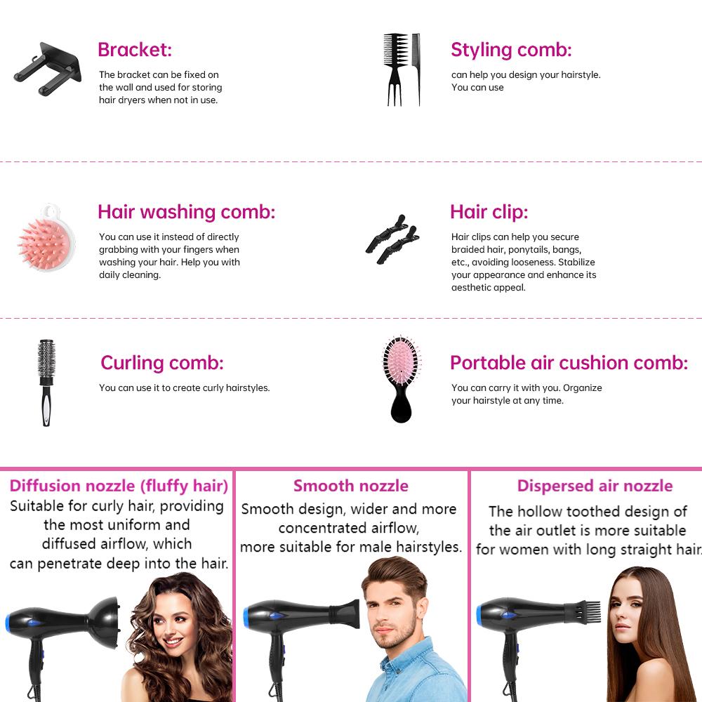 Morfone 12-piece multi-functional hair dryer set, capable of quickly drying hair - compact and portable, suitable for the whole family - gift set