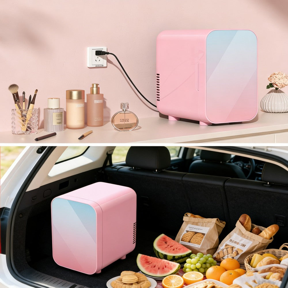 Morfone 6L Pink Mini Fridge 110V AC/12V DC Home & Car Use Dual Temperature Control For Skincare Products, Snacks, and Beverages
