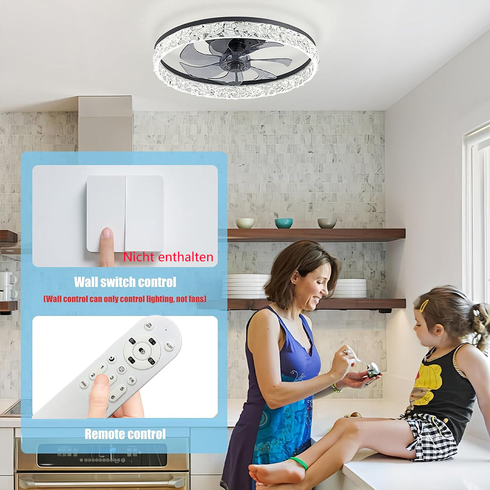Beichen 20 Inch Ceiling Fan with Light, Dimmable Flush Mount Fandelier, Stepless Color Temperature, 6 Speeds, Remote Control for Bedroom, Living Room & Kitchen