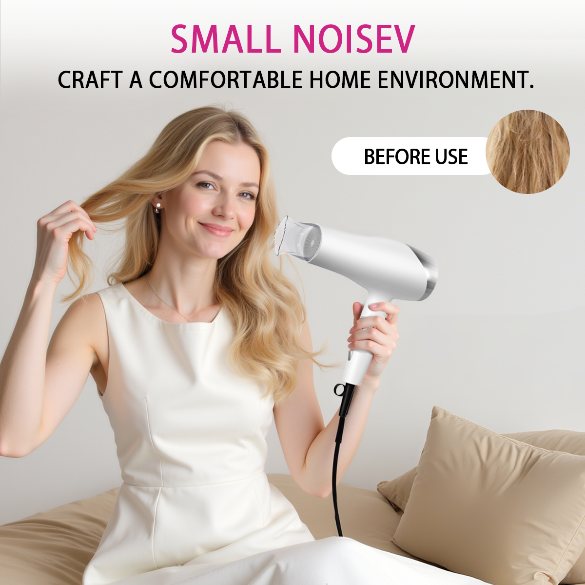 Morfone White 9-piece foldable hair dryer set. Portable hair styling tool for home, travel or business trips. Can be used as a gift set