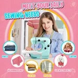 Mini Sewing Machine with Extension Table, Dual Speed Portable Sewing Machine for Beginners with Light, Sewing Kit for Household Use, Blue(Green)