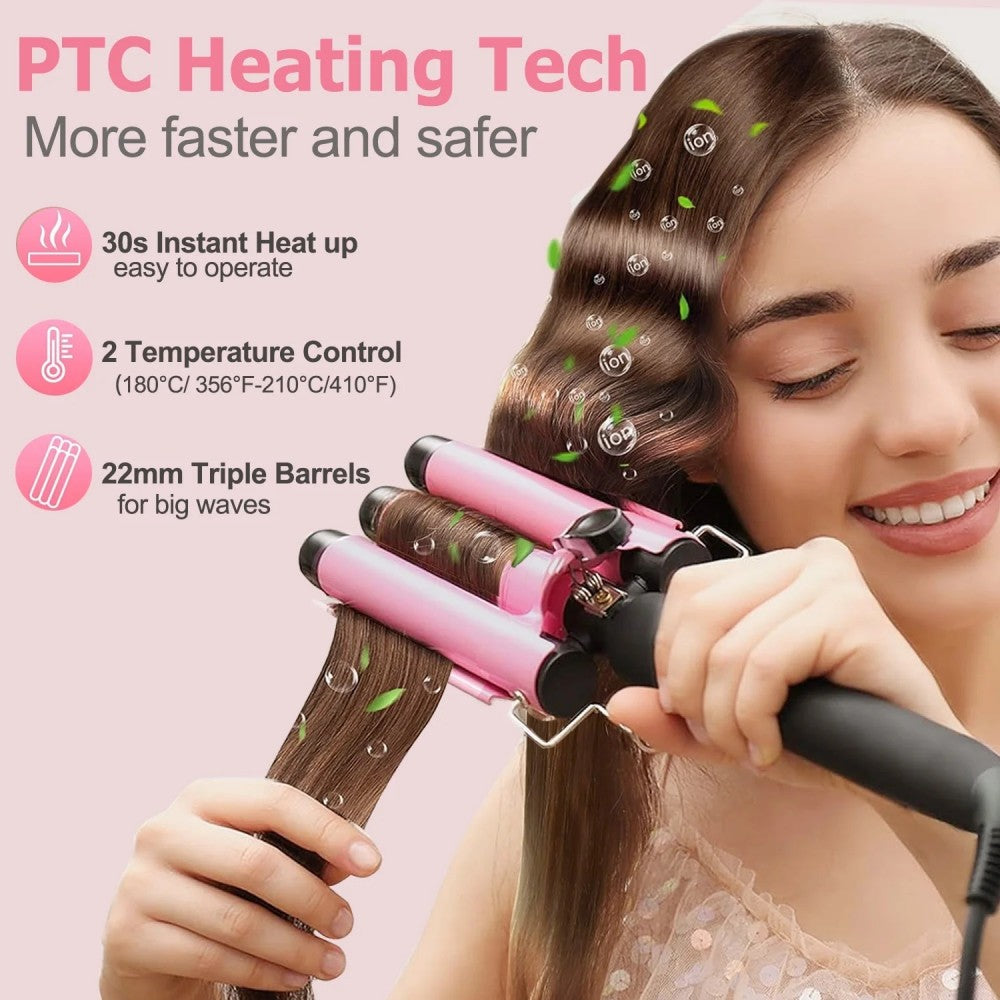 Morfone 22mm Adjustable Temp Triple Barrel Curling Iron Hair Curler Ceramic Coating