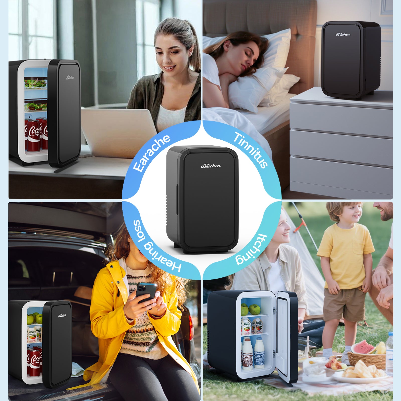 BEICHEN 6L Mini Fridge AC100-120V / DC12V Cooler Warmer for Bedroom Car Office Dorm