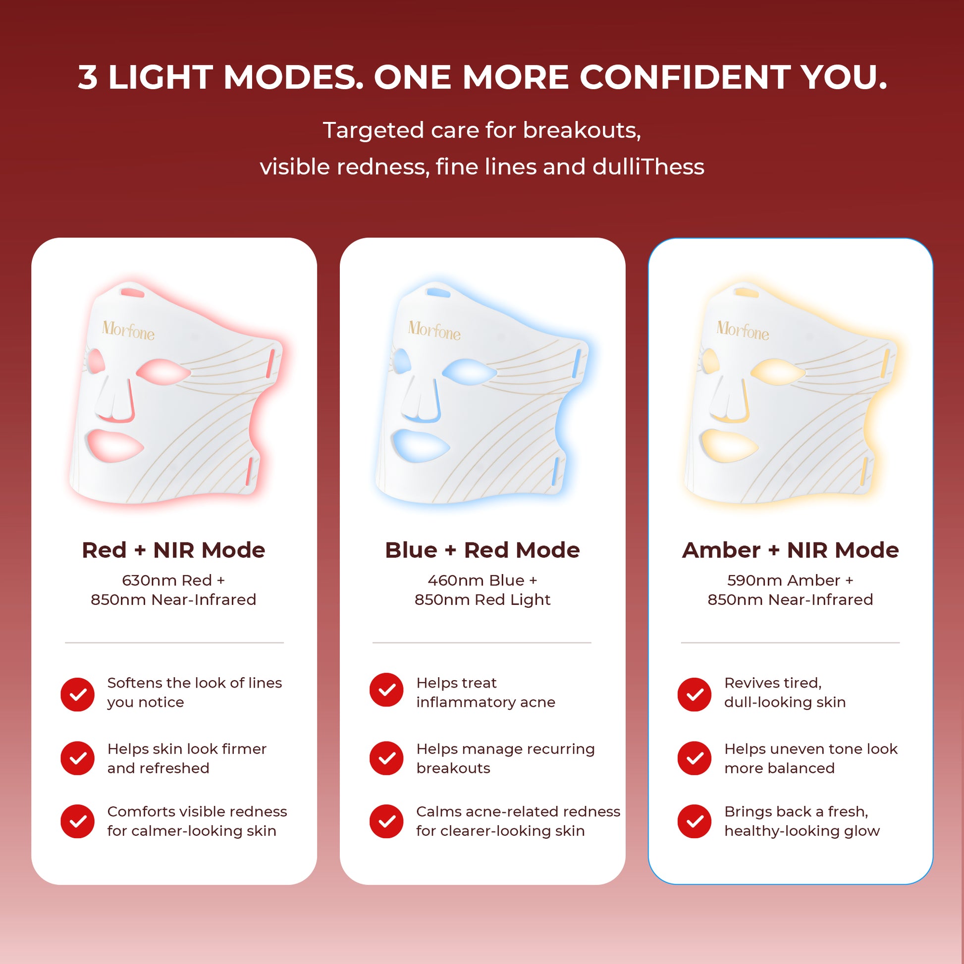 Morfone 276 LED 850nm NIR Red Light Therapy Mask 4 Modes LED Face Therapy Mask with Cooling Function