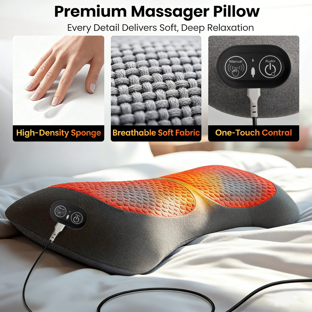 Morfone 3-in-1 Electric Lumbar Heating Massage Support Pillow for Car Home and Office Use
