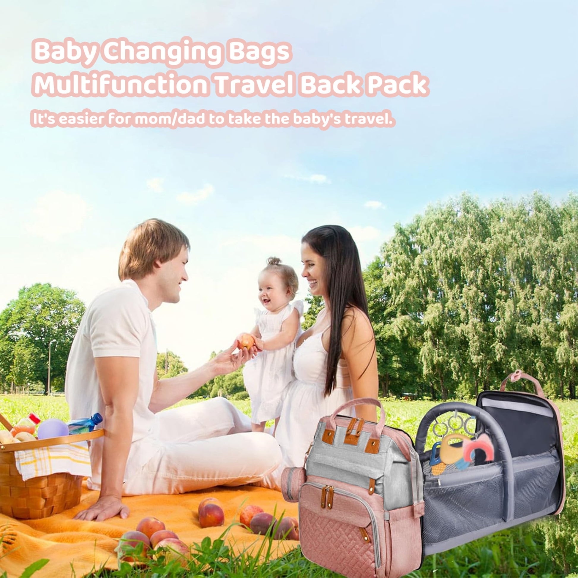 Morfone Baby Diaper Bag Backpack with Changing Station, Large Capacity Baby Bag, Waterproof Travel Backpack with USB Charging Port, Stroller Straps , Baby Shower Gifts