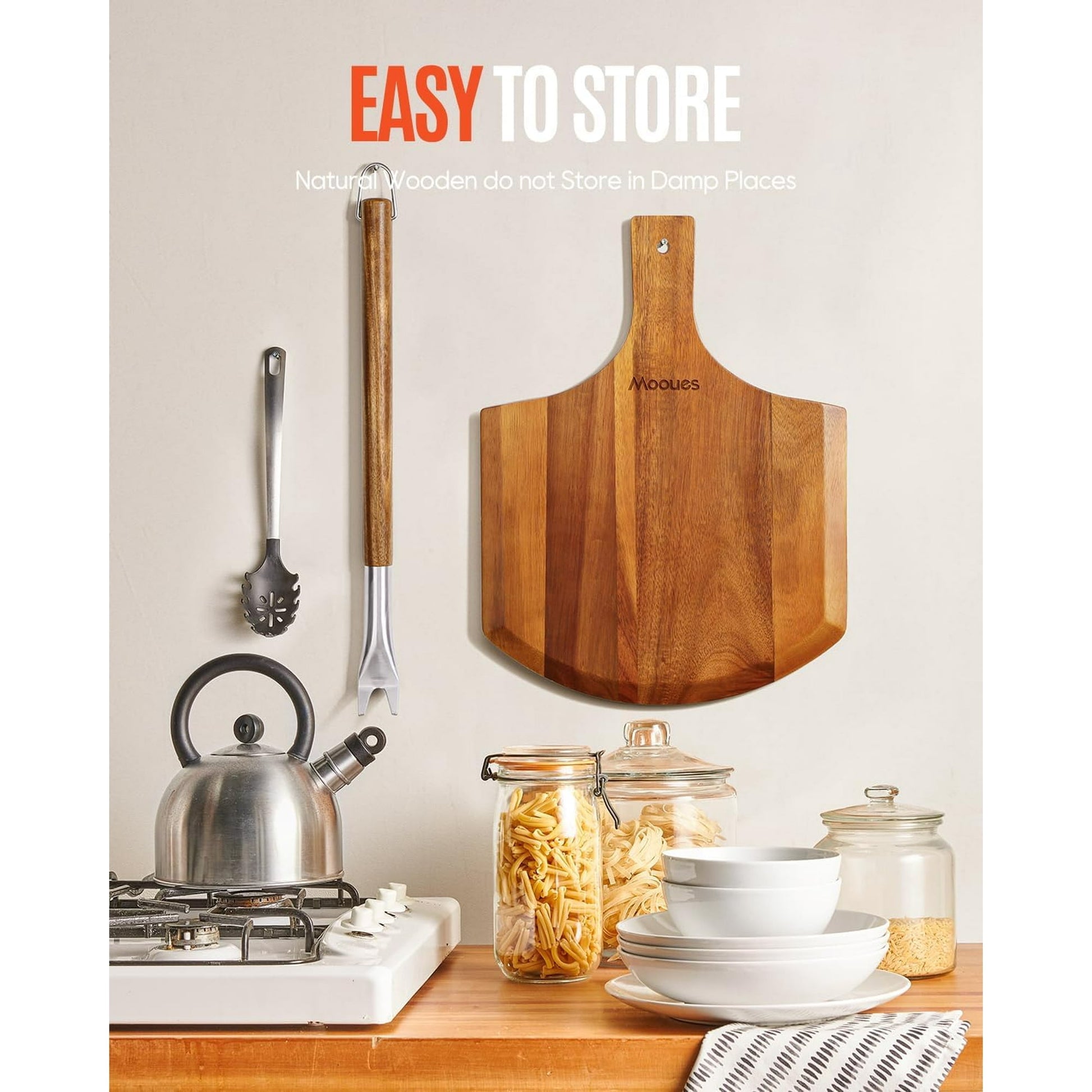 Morfone Pizza Peel 12 inch, Wood Pizza Board Wooden Pizza Paddle Spatula Oven Accessory for Baking Homemade Pizza, Wood Cutting Board for Cheese Bread Fruit Vegetables
