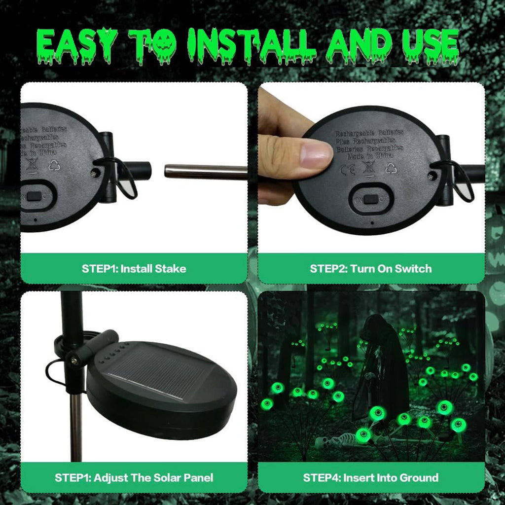 Morfone Halloween Decorations Outdoor, 2 Pack 12 LED Scary Eyeball Solar Halloween Lights, 2 Mode Waterproof Swaying Outside Decor, Solar Light Decorations for Garden Yard Party