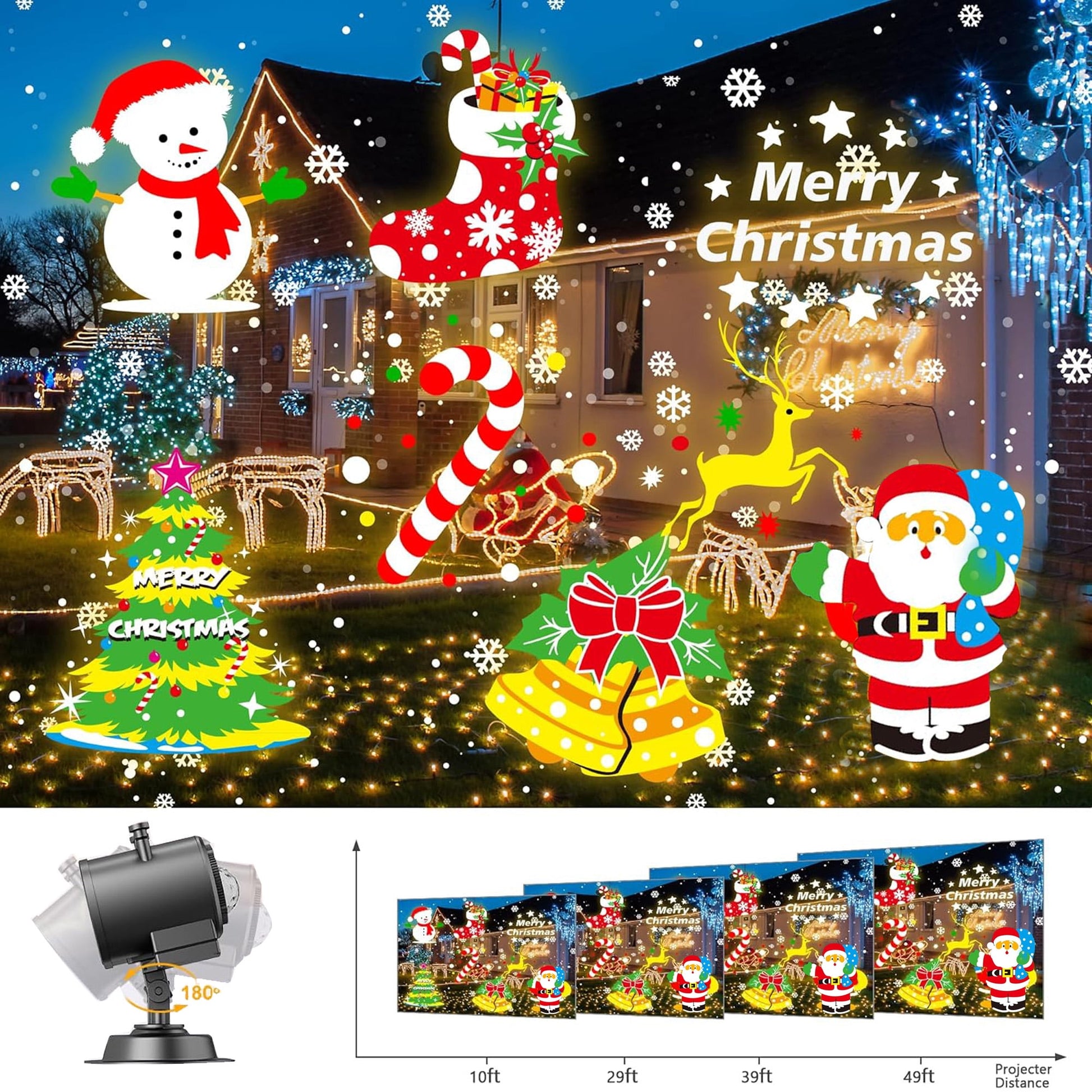 Morfone Christmas Projector Lights Outdoor, 2-in-1 HD Holiday Projector Lights with Remote Control & Timers, IP65 Waterproof Christmas Decorations for Yard Party Garden