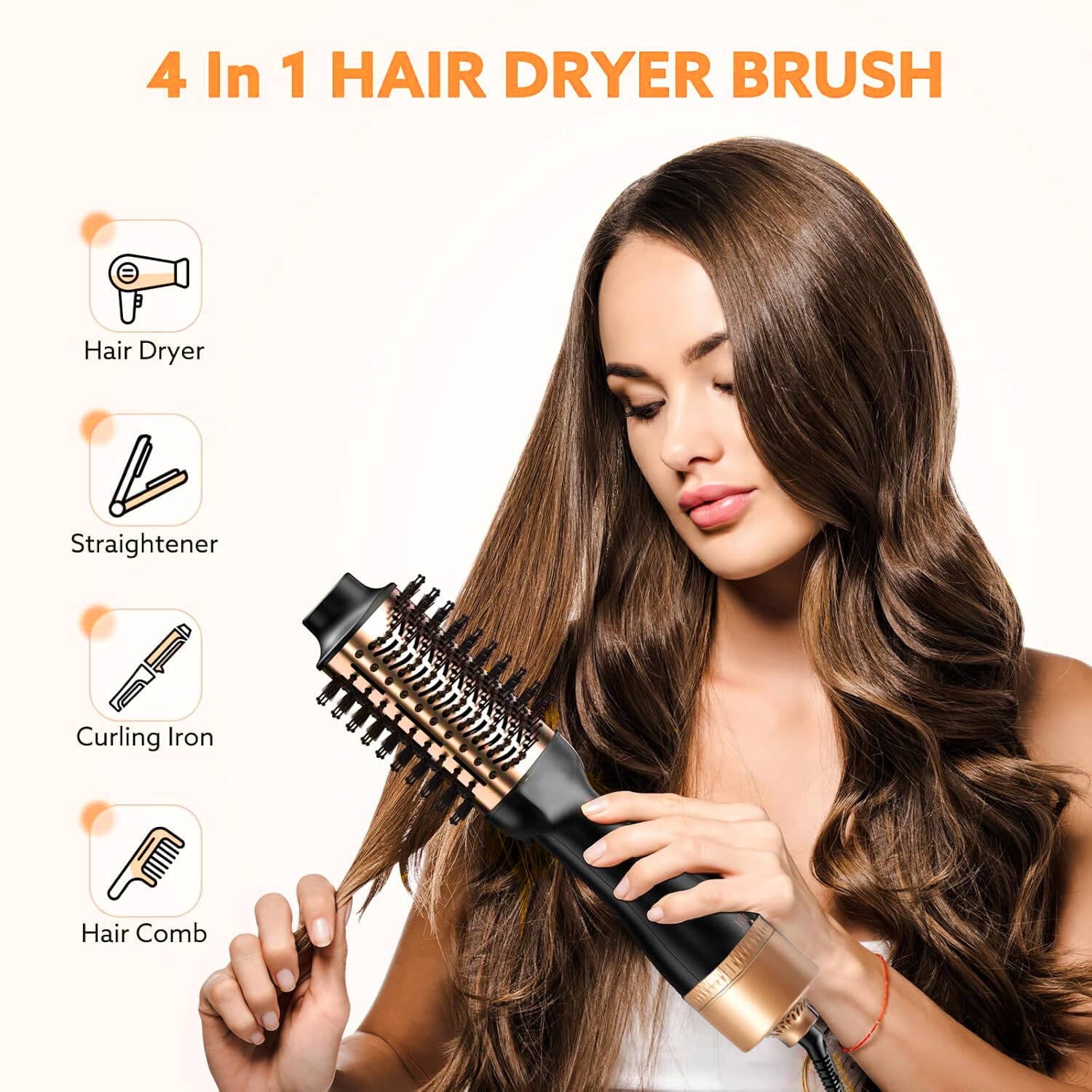 Hair Dryer and Blow Dryer Brush in One, 4 in 1 Hair Dryer and Styler Volumizer with Negative Ion Anti-frizz Ceramic Titanium Barrel Hot Air Straightener Brush for All Hair Types