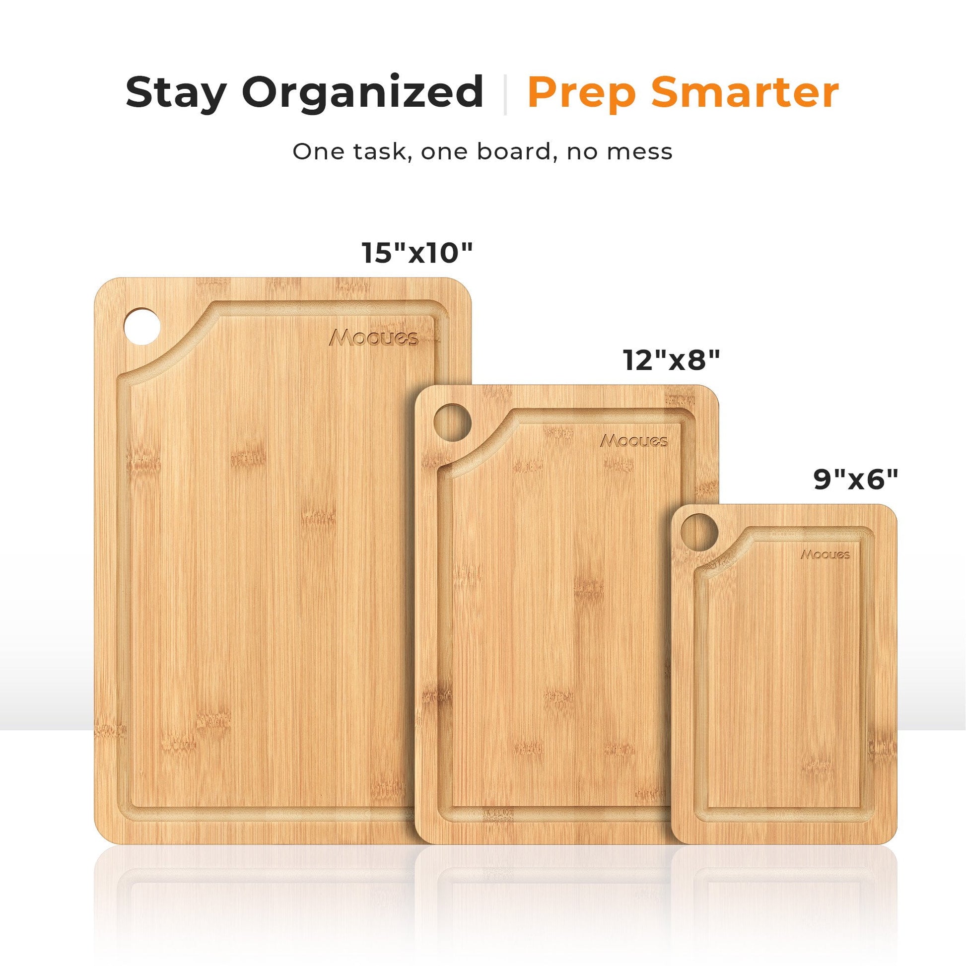 ACMETOP Wooden Cutting Boards for Kitchen, Reversible Deep-Carbonized Bamboo Cutting Board with Juice Groove, Knife-Friendly, Kitchen Gift (3 Pcs)