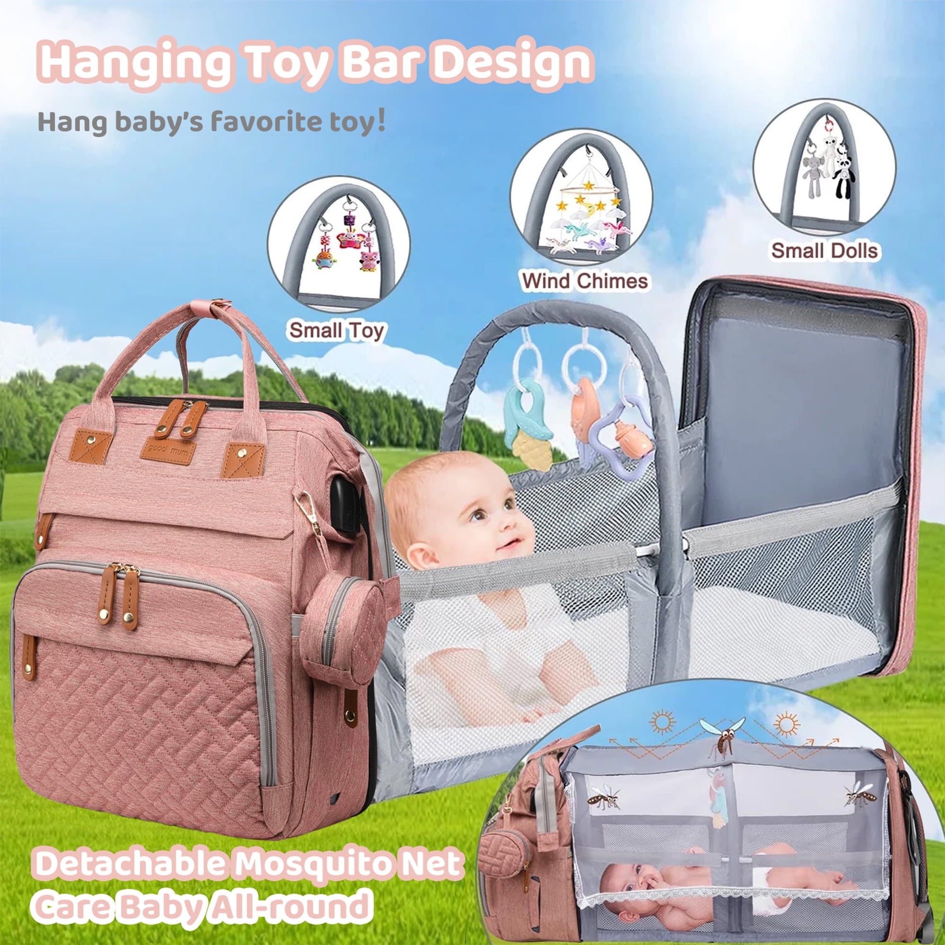 Morfone Baby Diaper Bag Backpack with Changing Station, Large Capacity Baby Bag, Waterproof Travel Backpack with USB Charging Port, Stroller Straps , Baby Shower Gifts