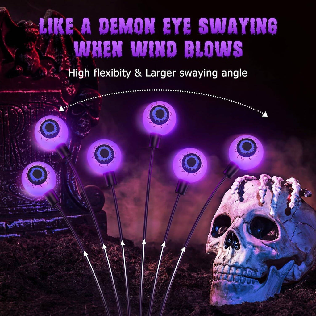 Morfone Halloween Decorations Outdoor, 2 Pack 12 LED Scary Eyeball Solar Halloween Lights, 2 Mode Waterproof Swaying Outside Decor, Solar Light Decorations for Garden Yard Party