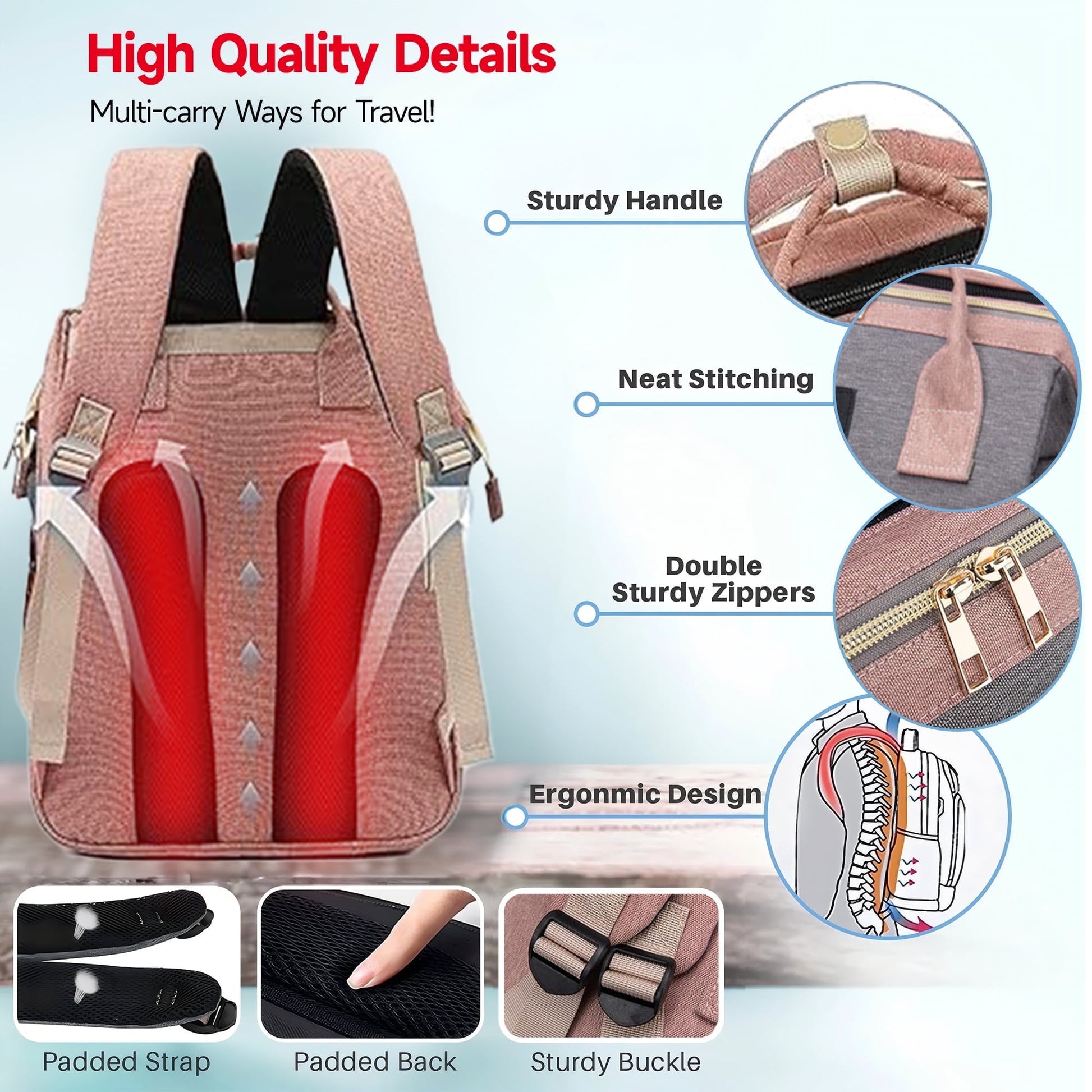 Morfone Baby Diaper Bag Backpack with Changing Station, Large Capacity Baby Bag, Waterproof Travel Backpack with USB Charging Port, Stroller Straps , Baby Shower Gifts