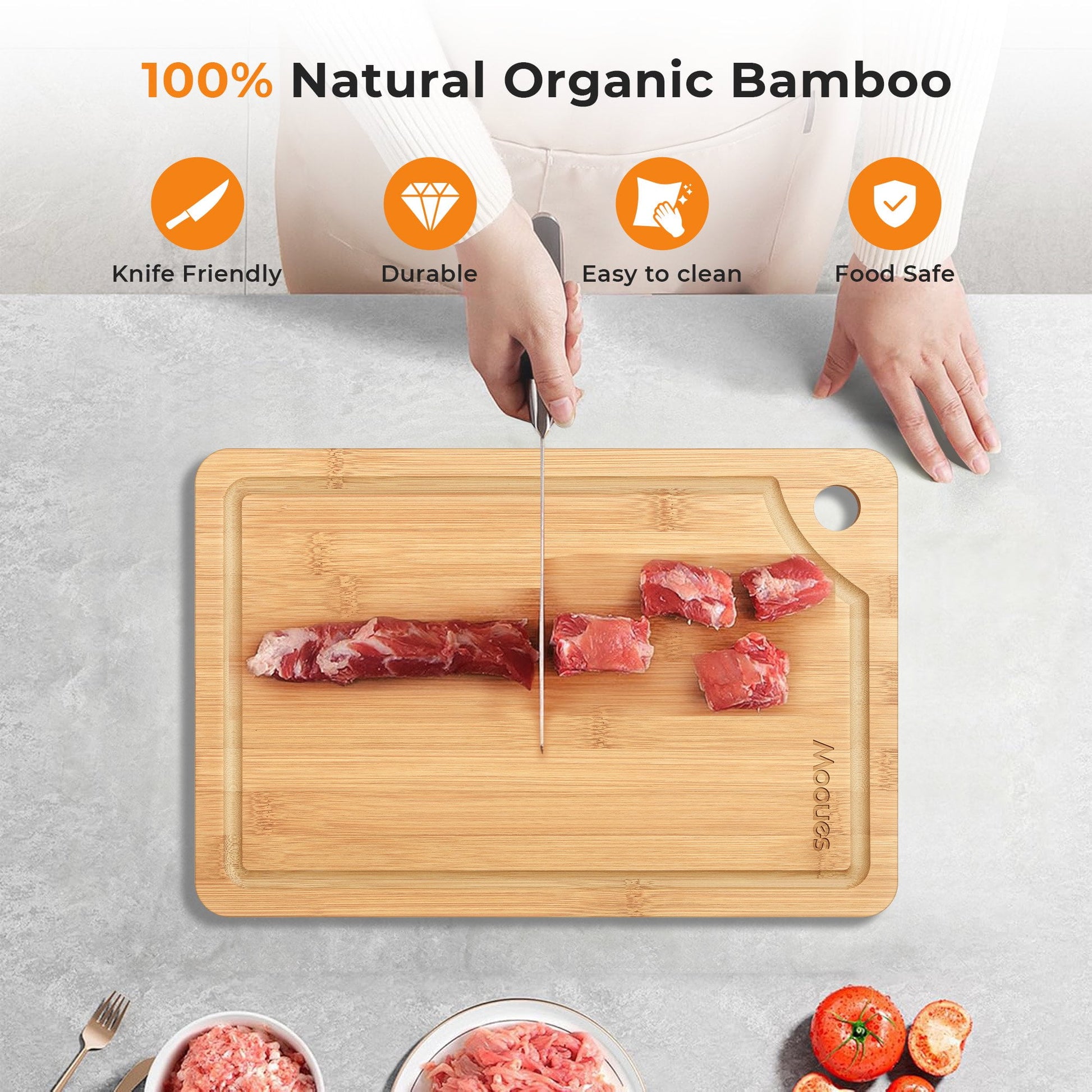 ACMETOP Wooden Cutting Boards for Kitchen, Reversible Deep-Carbonized Bamboo Cutting Board with Juice Groove, Knife-Friendly, Kitchen Gift (3 Pcs)