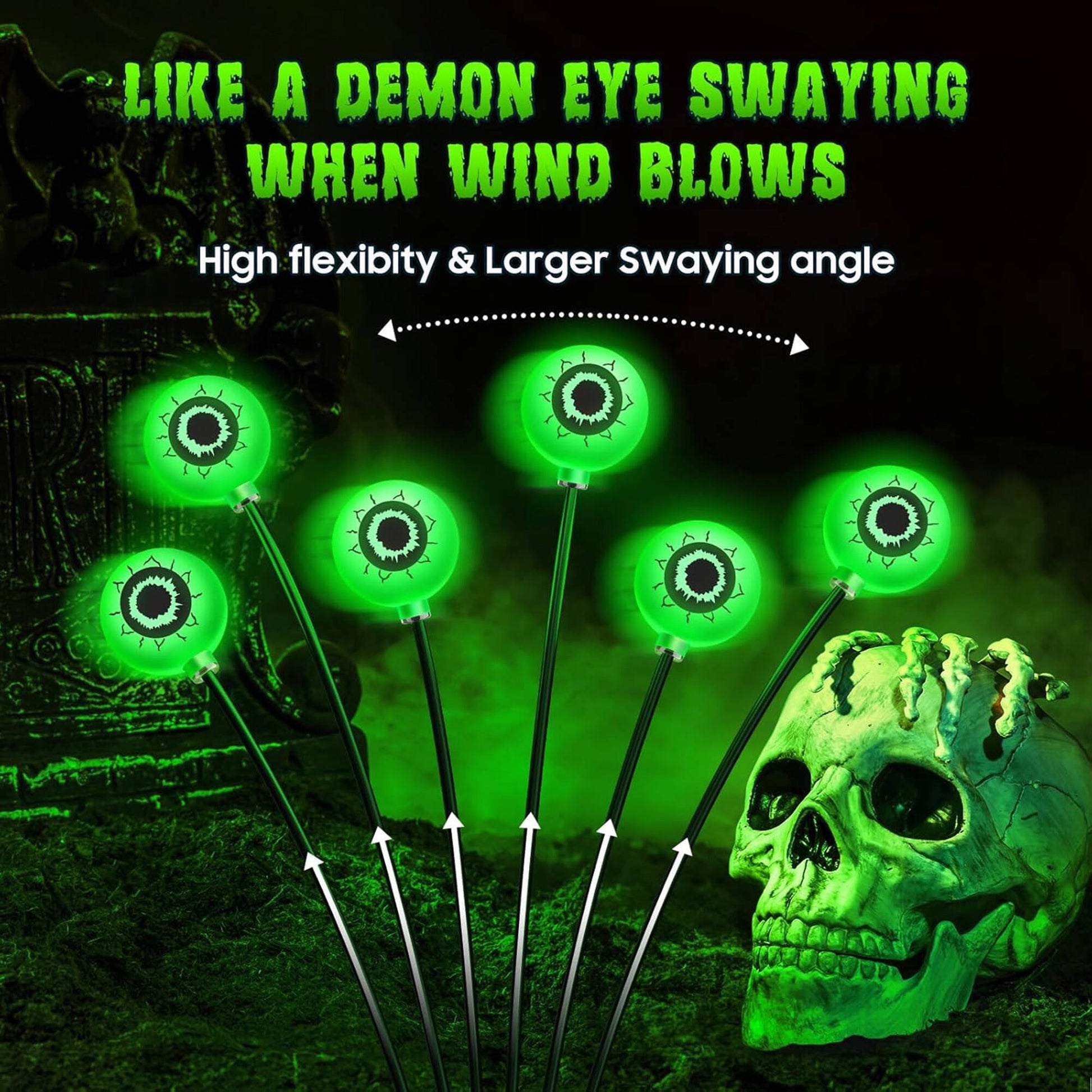 ACMETOP Halloween Decorations Outdoor, 2 Pack 12 LED Scary Eyeball Solar Halloween Lights, 2 Mode Waterproof Swaying Outside Decor, Solar Light Decorations for Garden Yard Party
