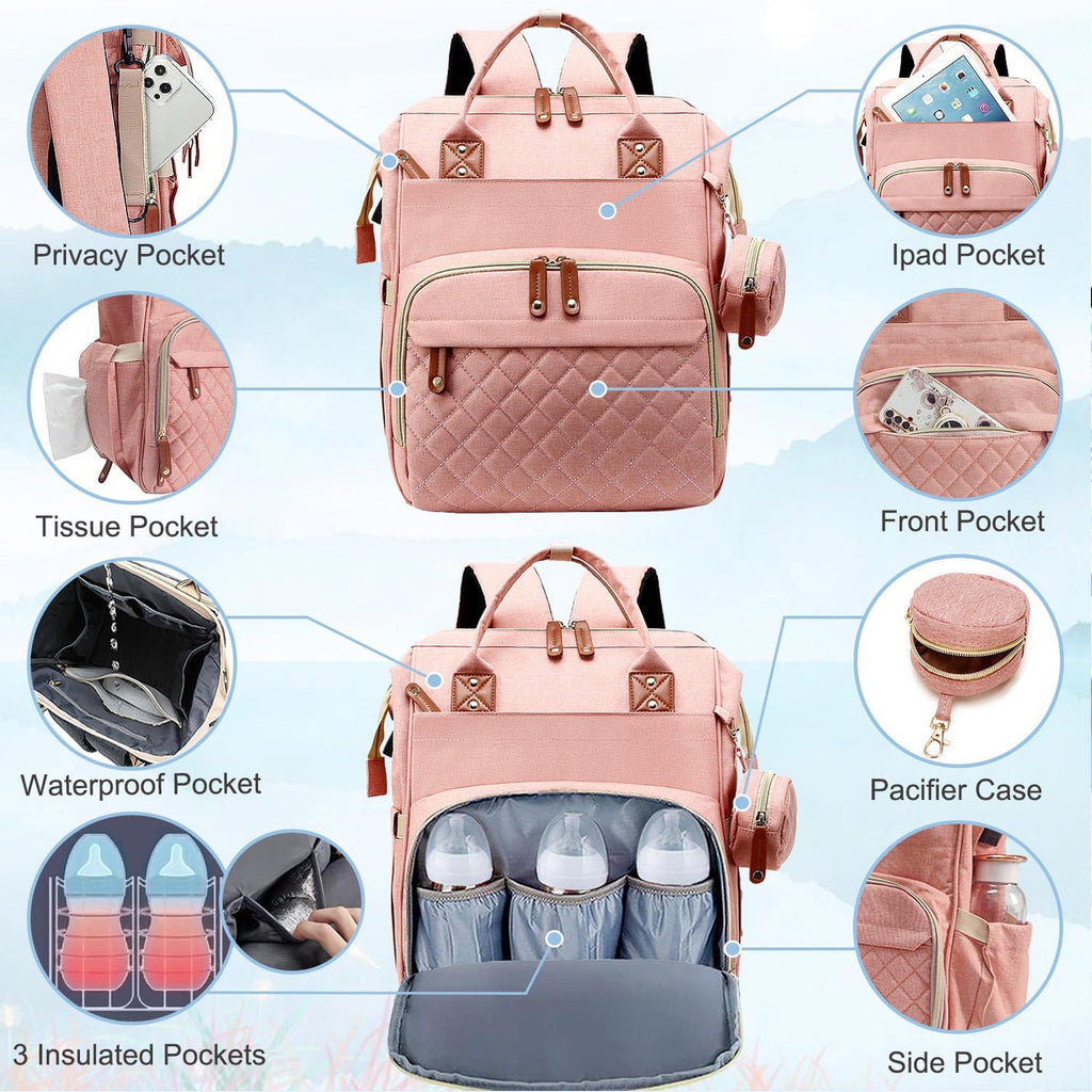 Morfone Baby Diaper Bag Backpack, Multifunction Waterproof Baby Bag with USB Charging Port, Stroller Straps & Pacifier Case Unisex