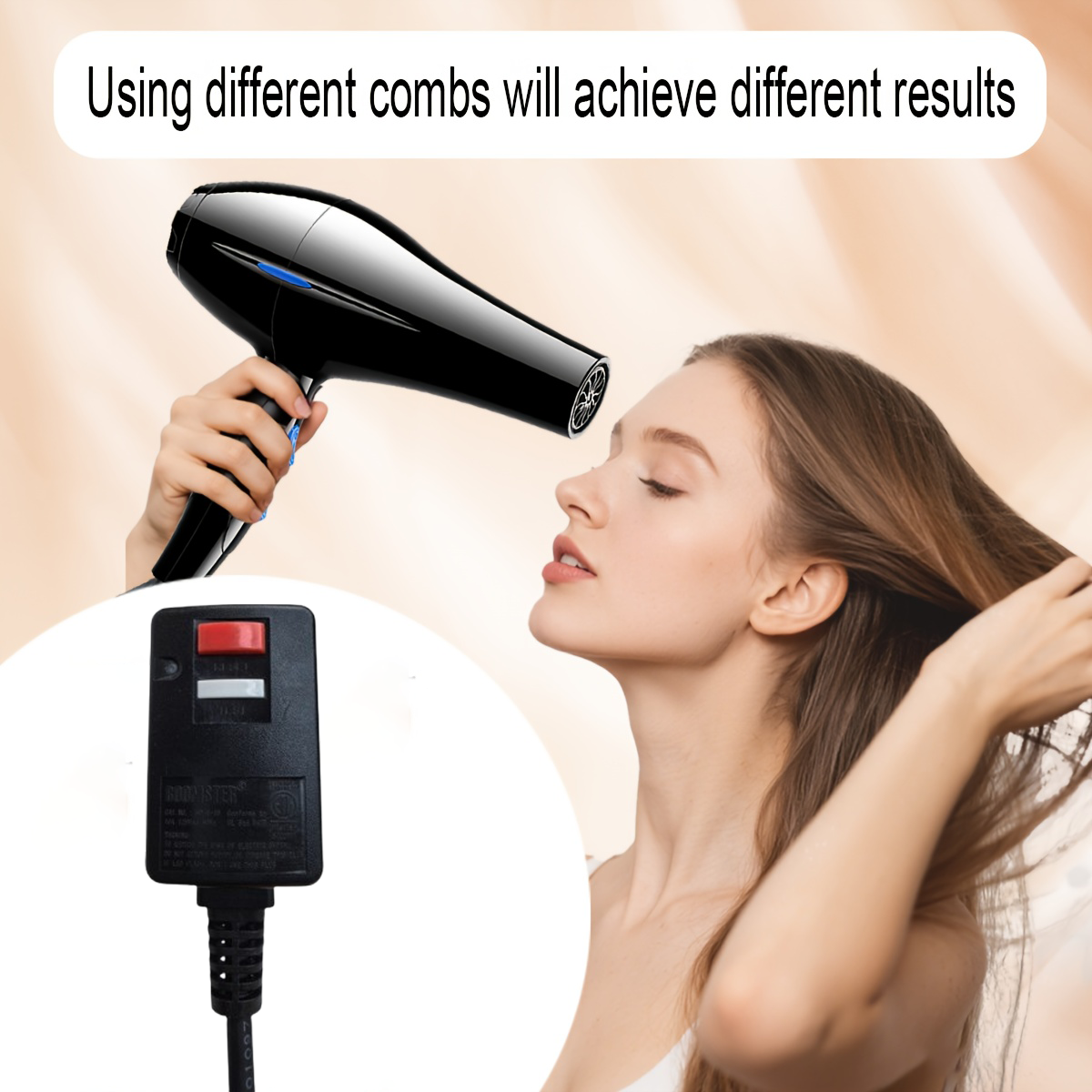 Morfone 12pcs-in-1 multi-function hair dryer with comb and hair clips, featuring high power and capable of both heating and cooling.