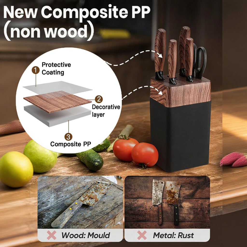 Mooues Black Knife Block Stainless Steel 7-Piece Knife Set with Sharpener. Home Kitchen Knife Set & Gift Selection