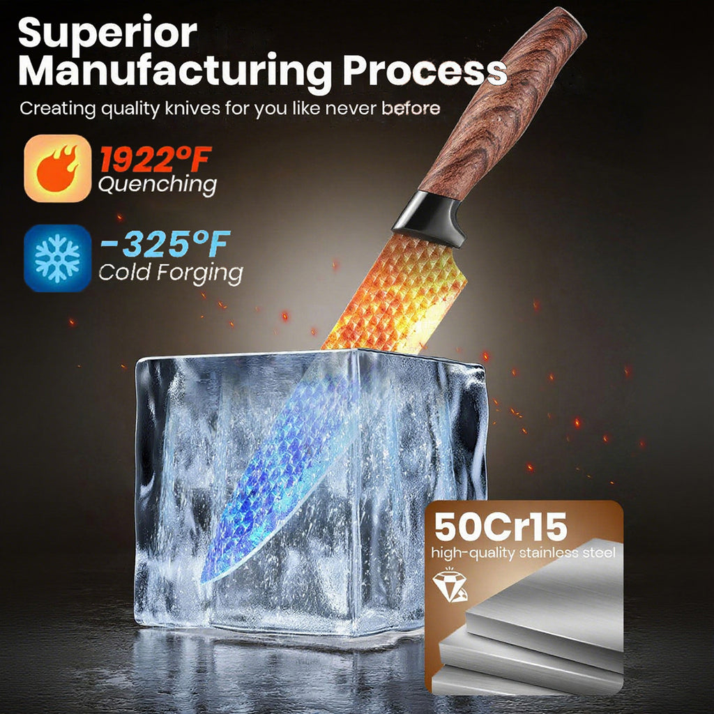 Mooues Black Knife Block Stainless Steel 7-Piece Knife Set with Sharpener. Home Kitchen Knife Set & Gift Selection