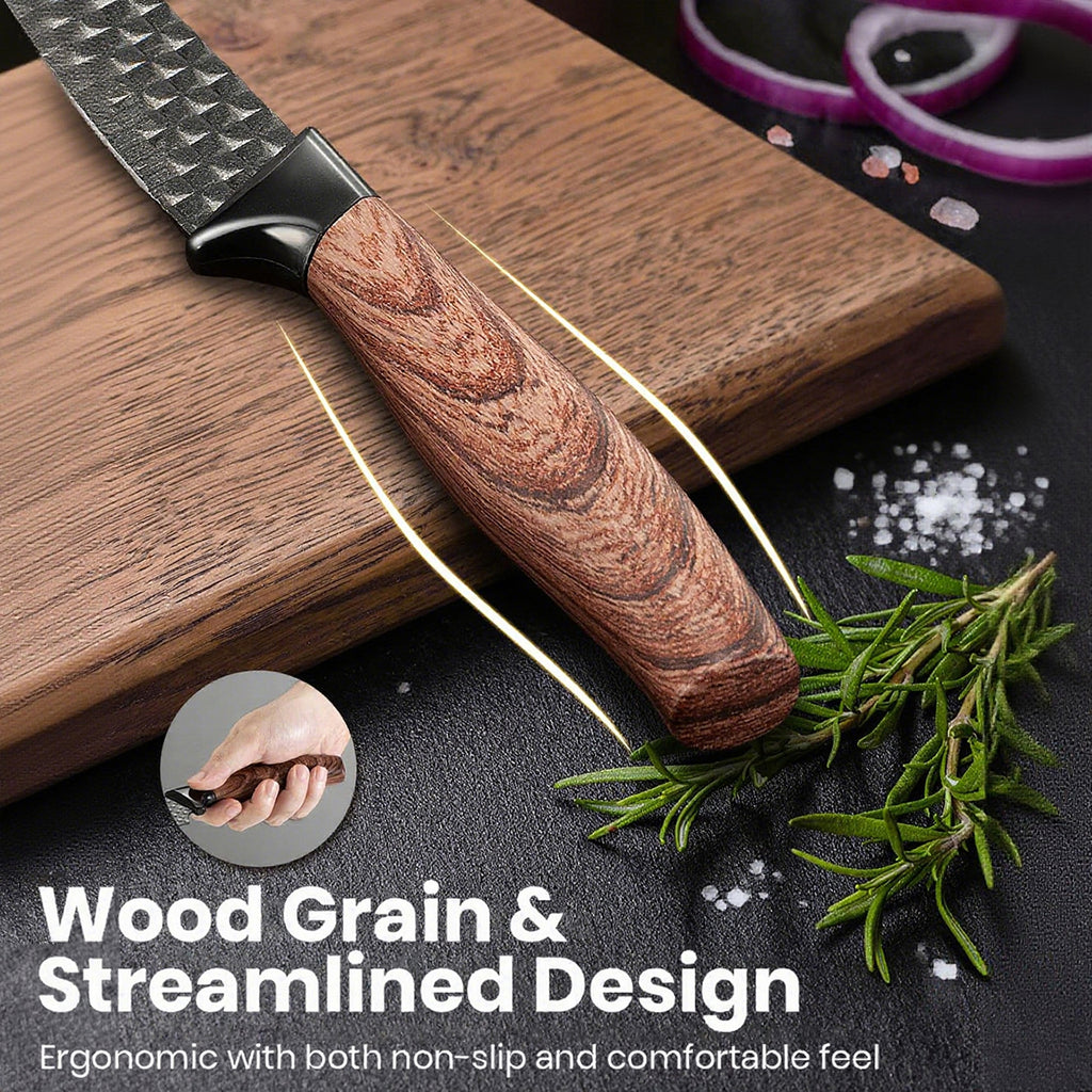 Mooues Black Knife Block Stainless Steel 7-Piece Knife Set with Sharpener. Home Kitchen Knife Set & Gift Selection