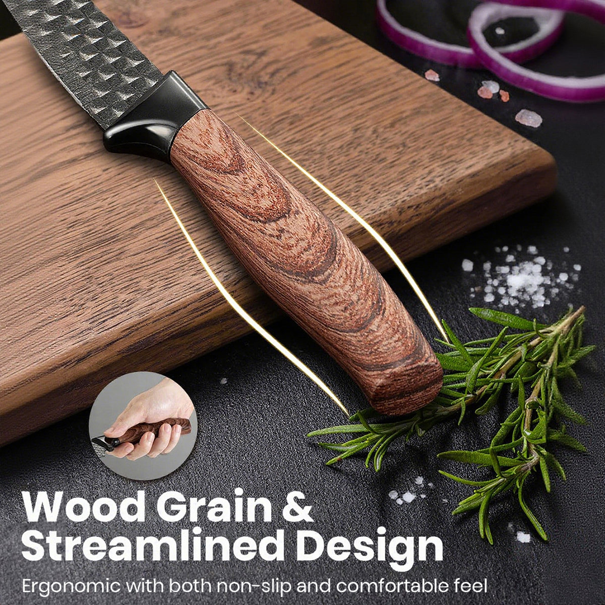 Mooues Black Knife Block Stainless Steel 7-Piece Knife Set with Sharpener. Home Kitchen Knife Set & Gift Selection