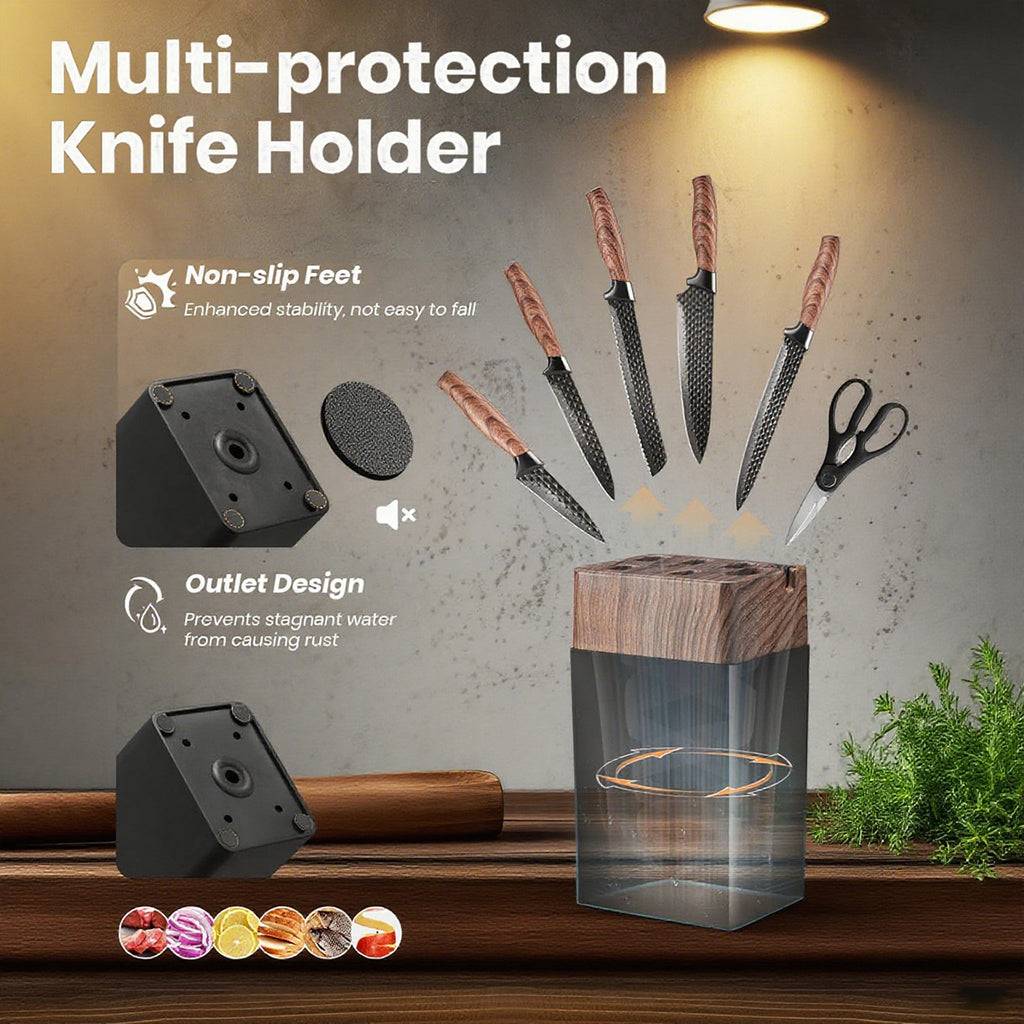 Mooues Black Knife Block Stainless Steel 7-Piece Knife Set with Sharpener. Home Kitchen Knife Set & Gift Selection
