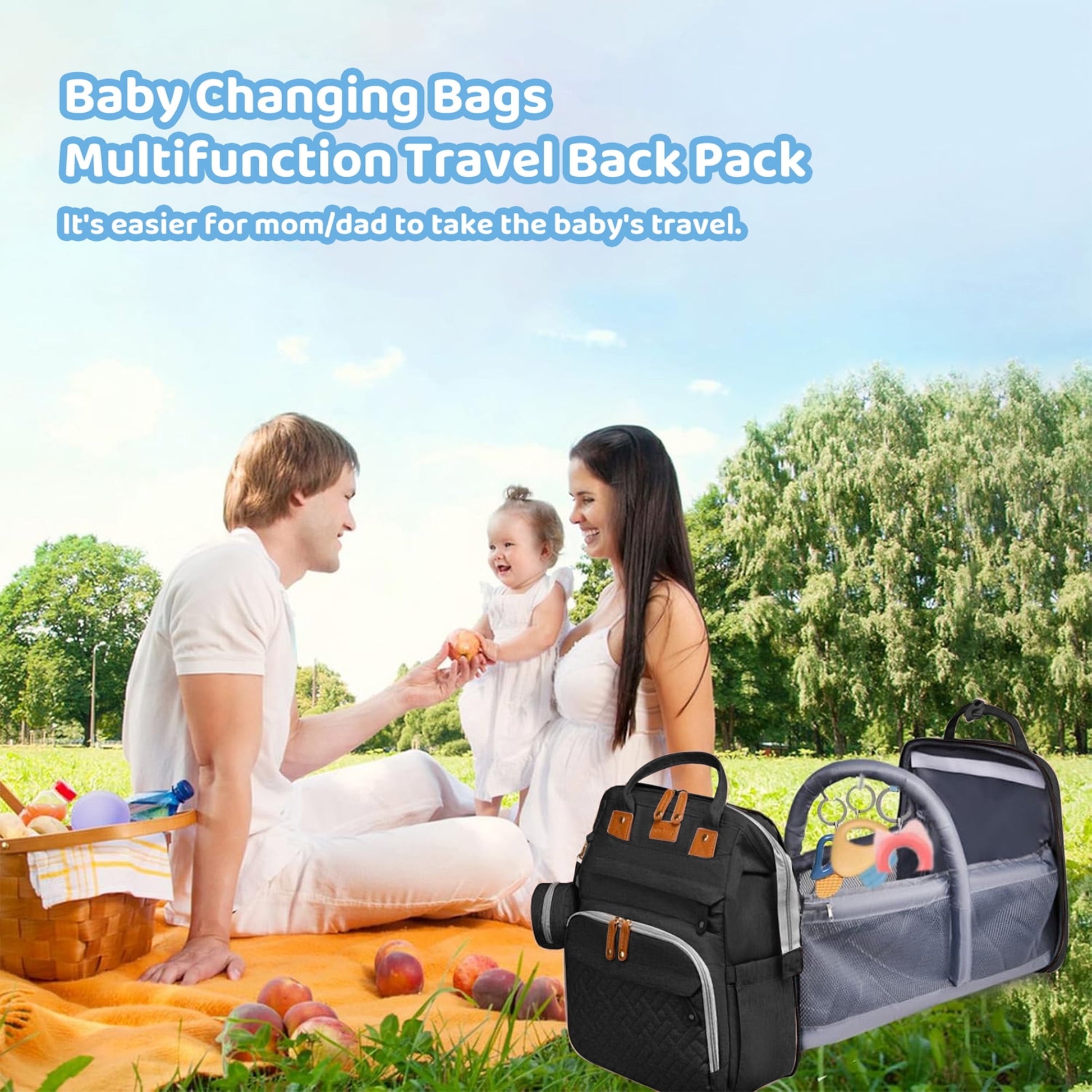 Morfone Baby Diaper Bag Backpack with Changing Station, Large Capacity Baby Bag, Waterproof Travel Backpack with USB Charging Port, Stroller Straps , Baby Shower Gifts