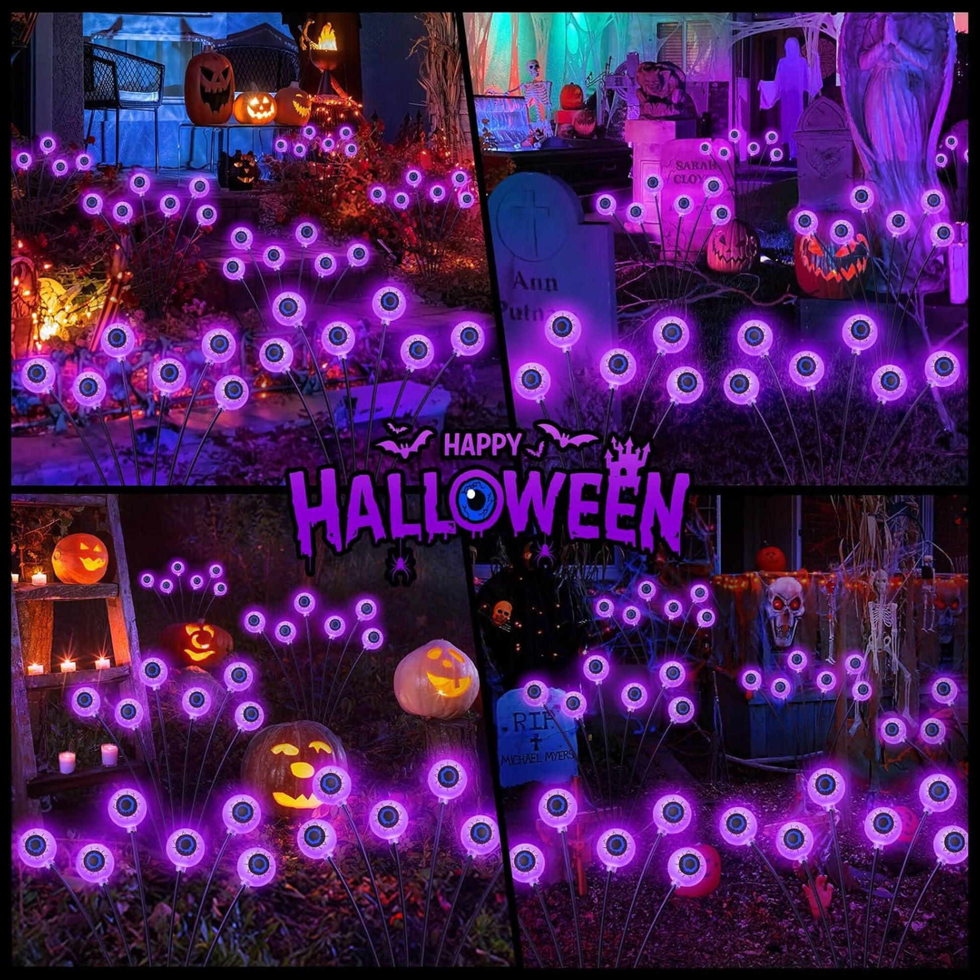ACMETOP Halloween Decorations Outdoor, 2 Pack 12 LED Scary Eyeball Solar Halloween Lights, 2 Mode Waterproof Swaying Outside Decor, Solar Light Decorations for Garden Yard Party, Purple