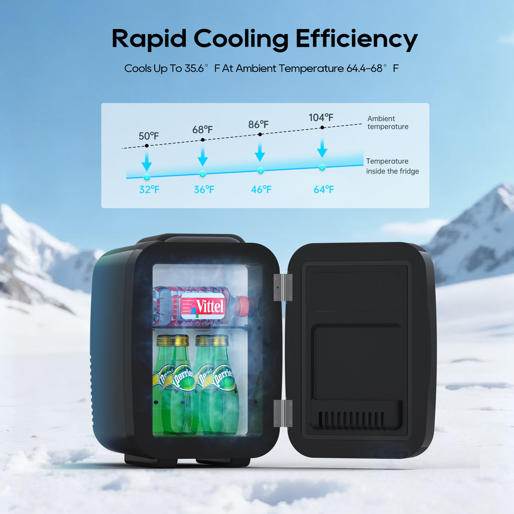 BEICHEN Mini Fridge, 4L/6 Can Small Refrigerator for Bedroom, Car, Office & Dorm,110V AC/ 12V DC Thermoelectric Cooler and Warmer for Cosmetics, Beverage and Food, Black