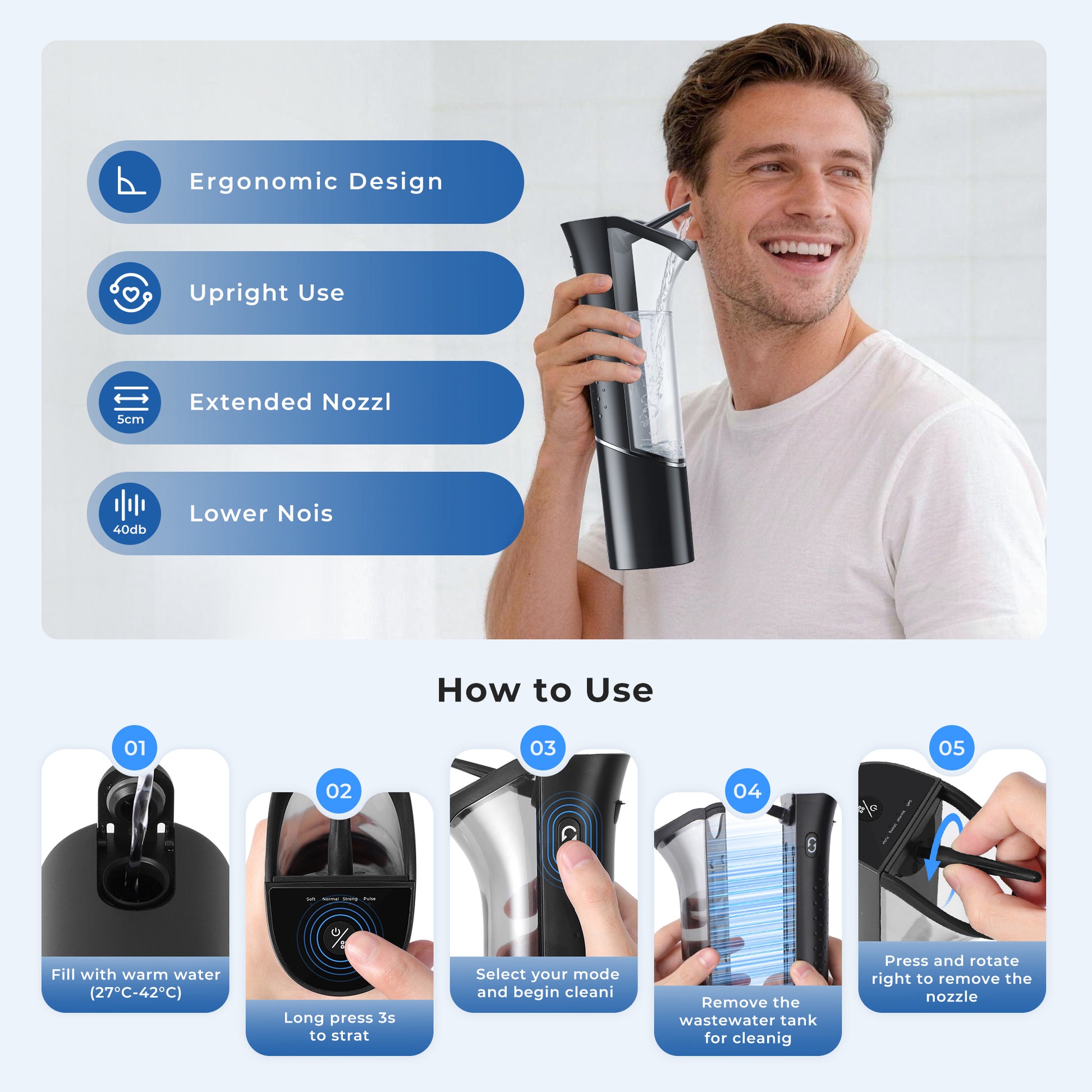 Morfone Magnetic Four Nozzle Four Mode IPX6 Waterproof Rechargeable Electric Ear Canal Irrigator