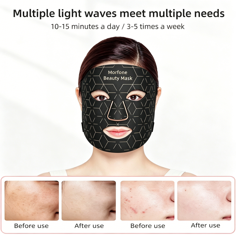 Morfone 7 Color Face and Neck Silicone Red Light Therapy Mask Wireless Hands-Free Anti-Aging Beauty Device