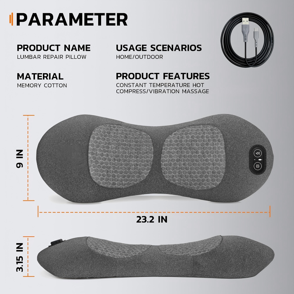 Morfone 3-in-1 Electric Lumbar Heating Massage Support Pillow for Car Home and Office Use