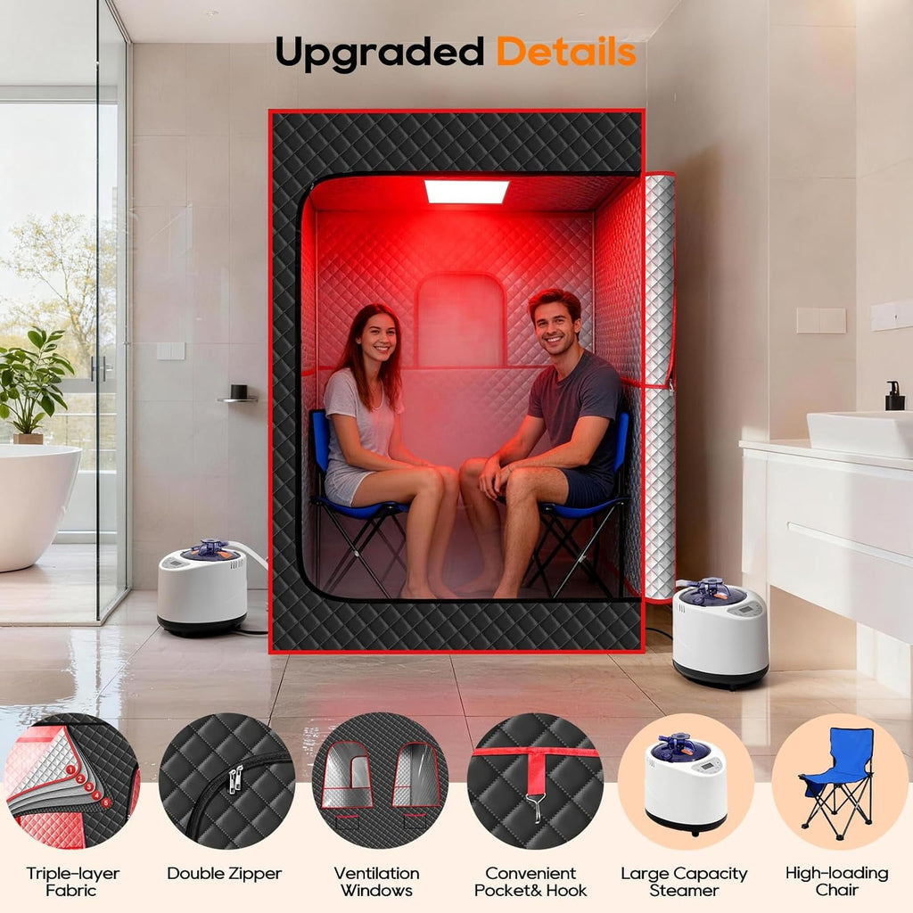Morfone Portable Infrared Sauna for Two, Featuring Full-Body Steam Chamber and 9-Level Heating Foldable Chair Mobile Red Light Therapy Device