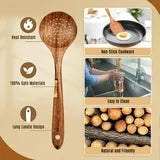 Wooden Spoons for Cooking - 9-Piece Wooden Kitchen Utensil Set made of Natural Solid Wood Material - Includes Spoons, Spatulas, Ladles, Strainer Spoon, Salad Fork, Mixing Spoon and Utensil Holder