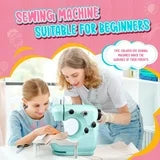 Mini Sewing Machine with Extension Table, Dual Speed Portable Sewing Machine for Beginners with Light, Sewing Kit for Household Use, Blue(Green)