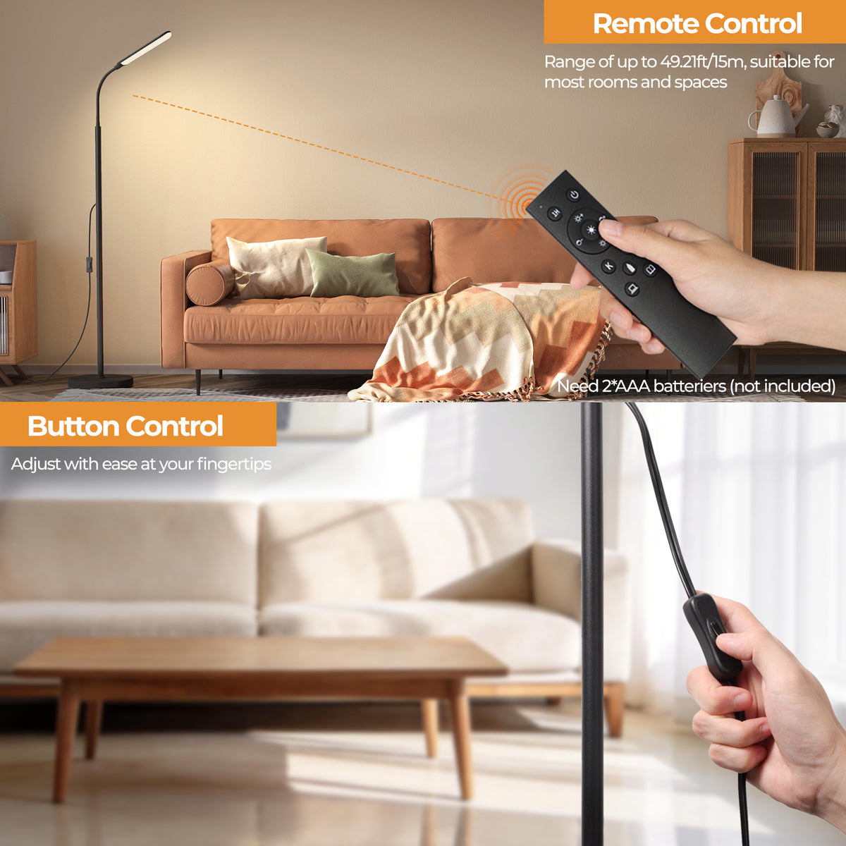 ACMETOP LED Floor Lamp for Living Room with Remote Control, Standing Lamp with Stepless Dimmable & 4 Color Temperatures Bulb