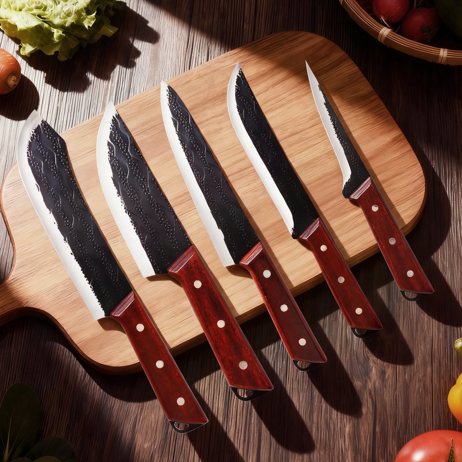 Mooues Forged Kitchen Knife 6-Piece Set, a professional kitchen utensil knife collection that makes cooking effortless and enjoyable