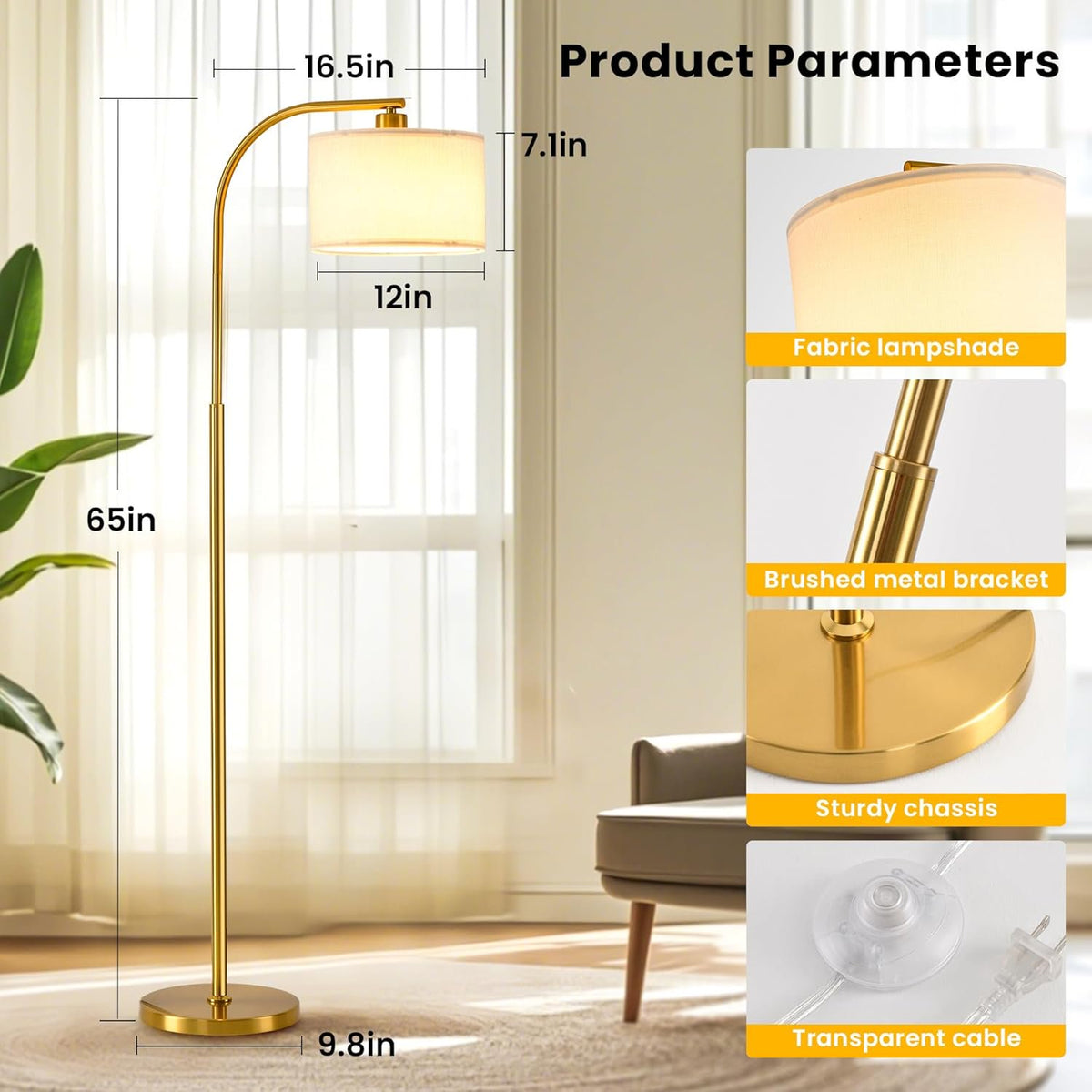 ACMETOP Floor Lamp for Living Room with Remote,Dimmable Tall Standing Lamps,Modern Floor Light with Smart RGB Bulb,App Control,3 Color Temperatures,Fabric Shades